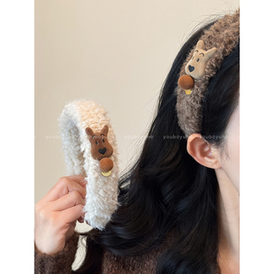 冬季白色毛绒小狗发箍女高级感洋气时尚压发头箍精致百搭头饰发饰