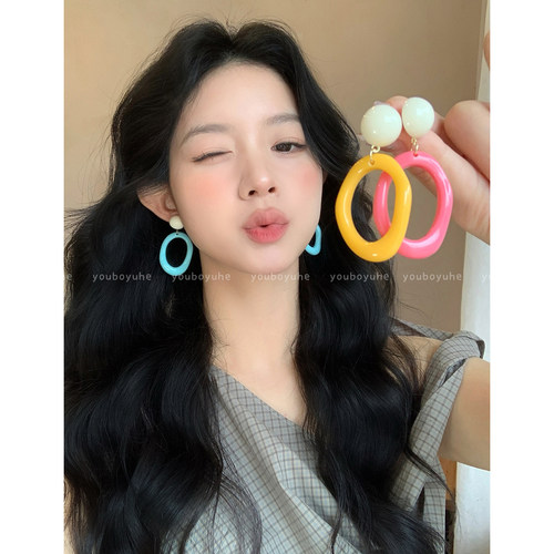 多巴胺彩色港风耳环度假风耳钉女