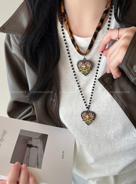 西太后土星豹纹爱心项链毛衣链女
