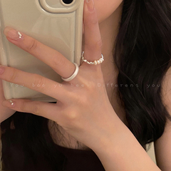 碎银子天然淡水珍珠串珠戒指女款轻奢高级素圈指环小众设计食指戒