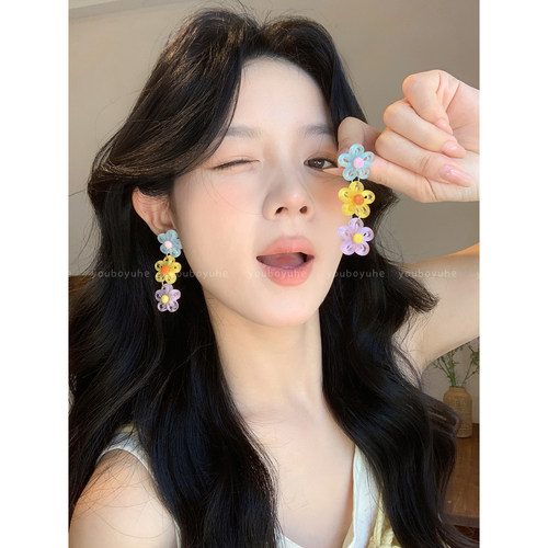 多巴胺彩色花朵小众独特漂亮耳钉