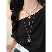 西太后立体星球珍珠项链女2025秋冬新款 毛衣链高级感长款 挂脖配饰