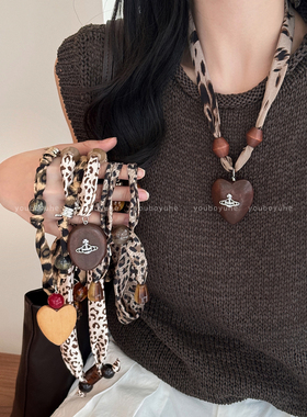 西太后木质丝巾项链小众毛衣链女