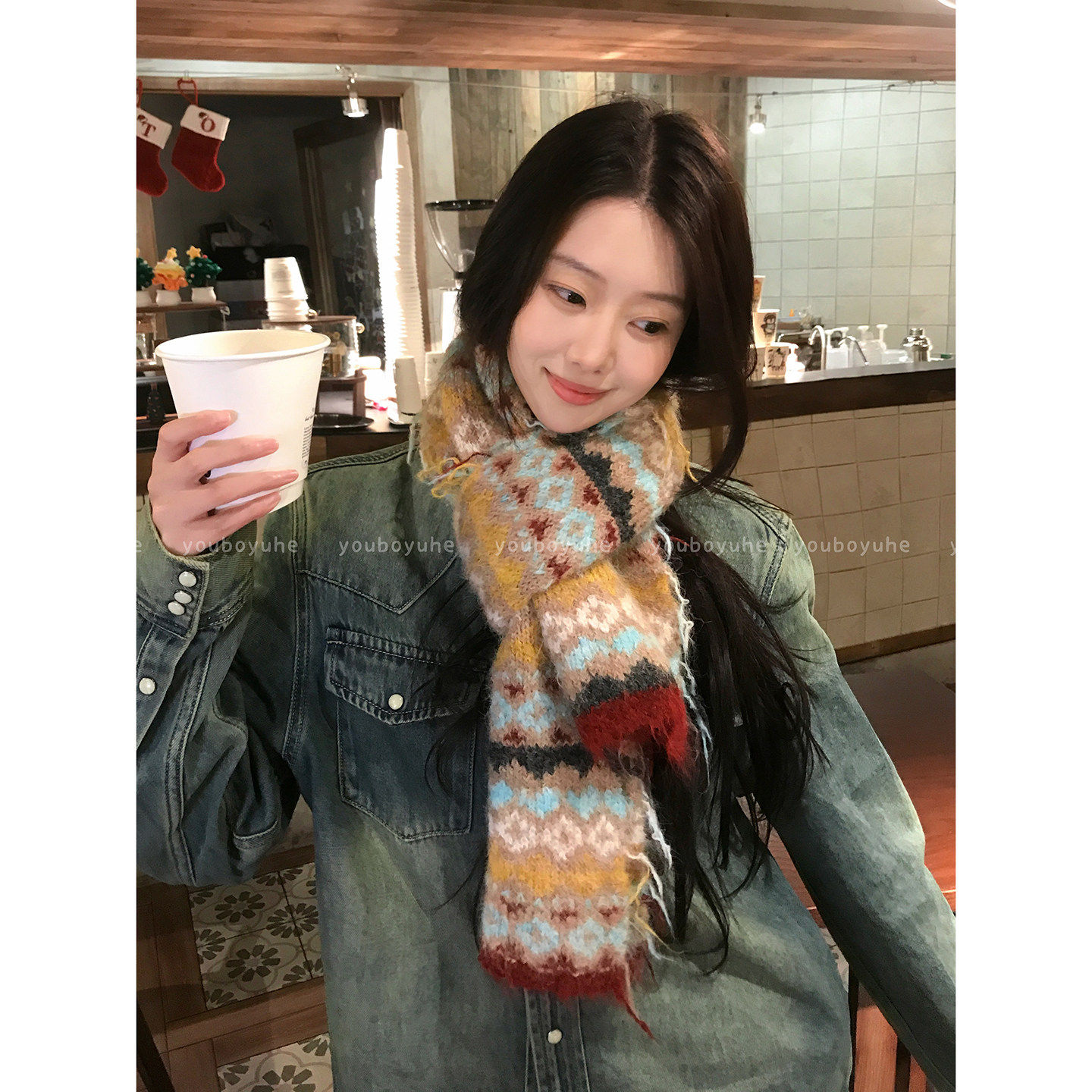 费尔岛初雪~冬季撞色针织围巾女独特漂亮加厚保暖围脖高级感配饰,服饰配件/皮带/帽子/围巾,围巾/丝巾/披肩,淘宝优惠券,粉丝福利购,淘宝优惠卷