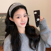 淡颜欧尼 韩系灰色毛呢花朵宽边发箍女款 秋冬高颅顶外戴头箍发饰