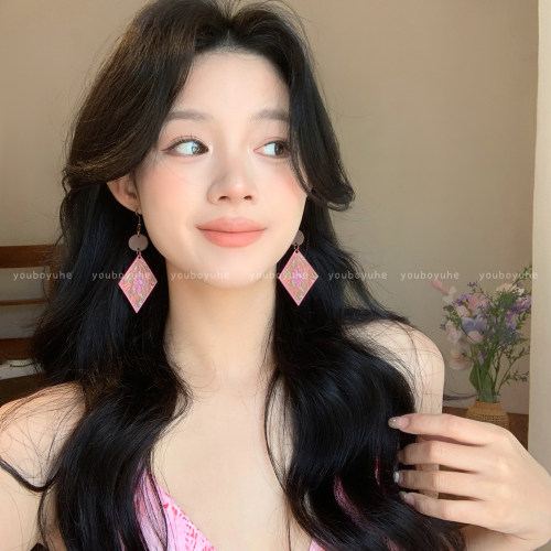 波西米亚菱形木质旅游度假耳环女