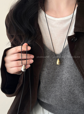 银色水滴可调节高级感吊坠项链女