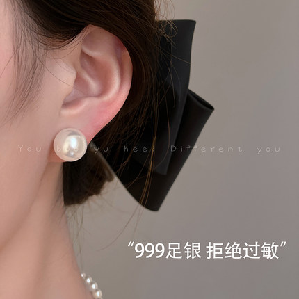 999纯银施家珍珠大耳钉女2025新款爆款无耳洞耳环轻奢高级感耳饰