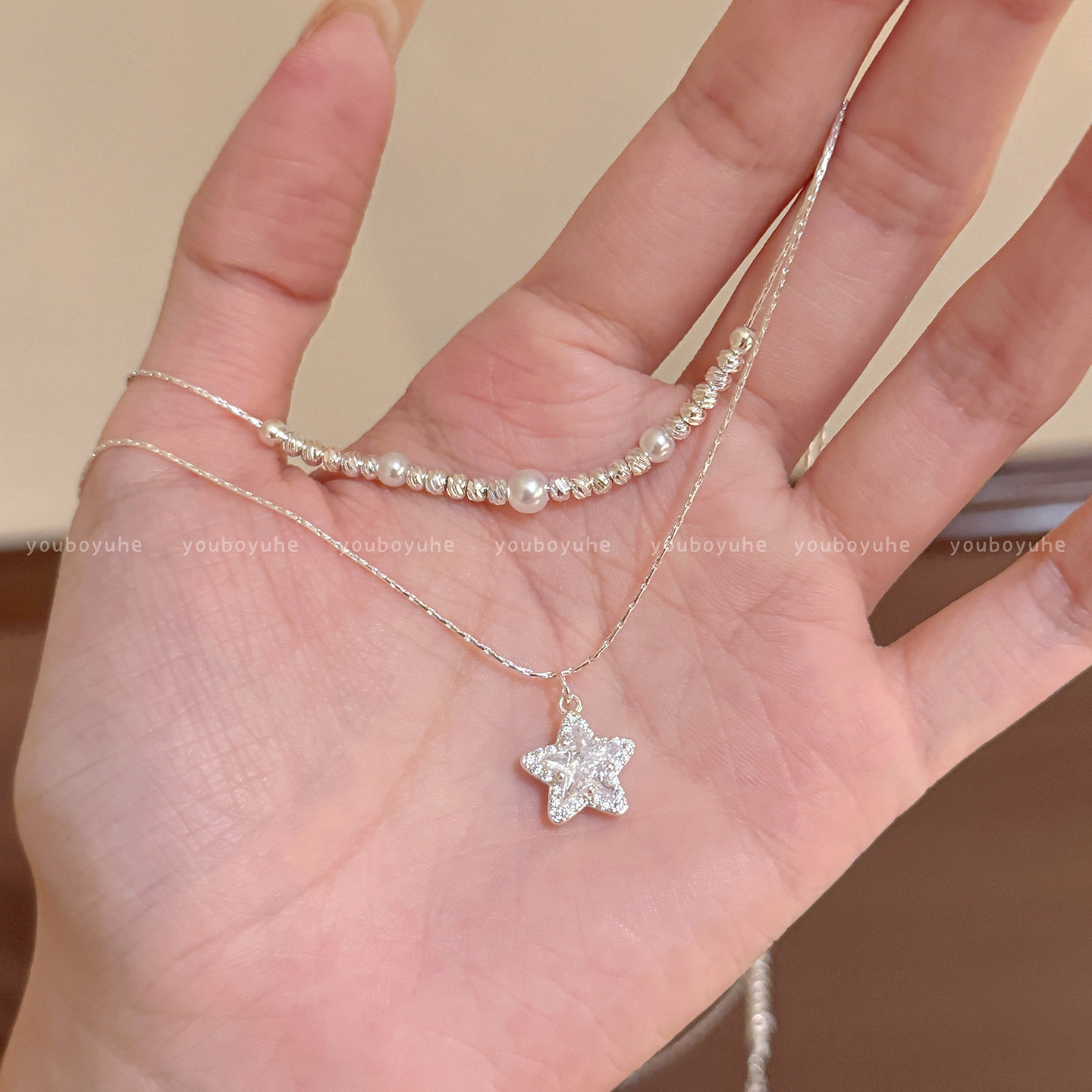银色星星吊坠轻奢高级感项链女图片