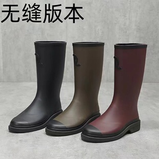 2026新款拼色雨靴无缝中古低跟圆头不过膝雨靴四季可穿时装靴女式