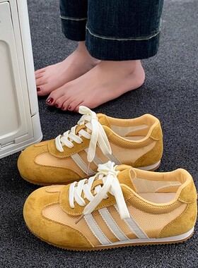 日本offcat黄色德训鞋女2025新款爆款秋季薄款网面运动阿甘鞋