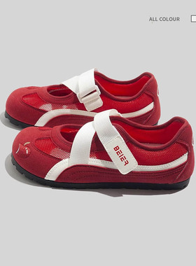 日本offcat百搭小白鞋2025新款女秋季透气泡芙休闲红色德训鞋