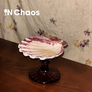 IN Chaos个性小众天然狮爪贝壳首饰托盘甜品盘水果盘餐用高脚托盘