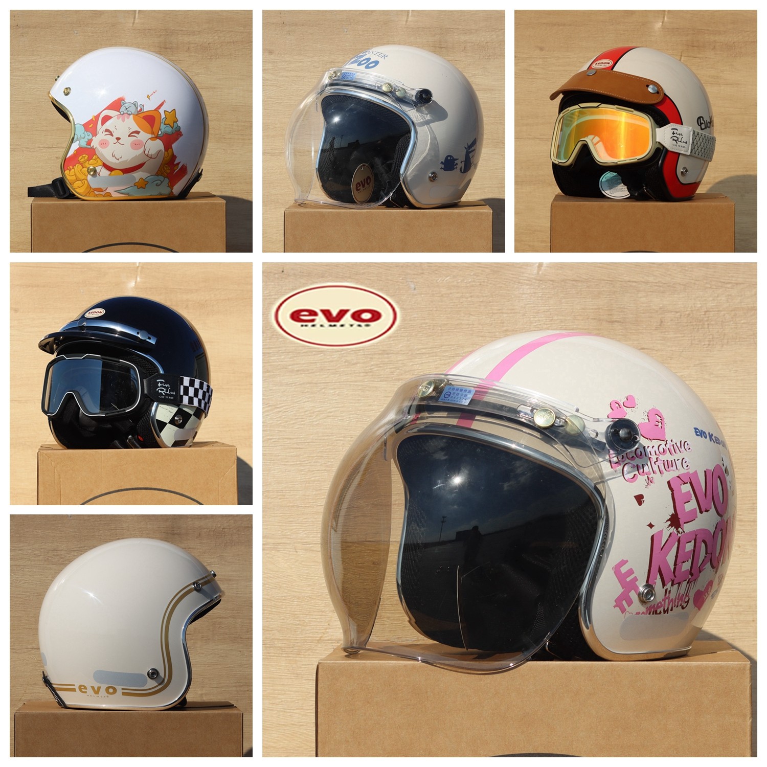 台湾evo头盔复古四分之三半盔彩绘卡通涂鸦摩托电动车3C四季男女