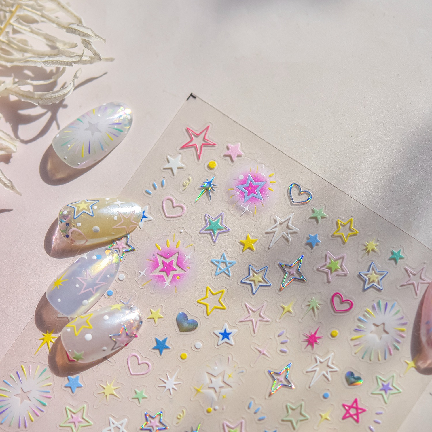 韩风ins彩色星星美甲贴纸可爱五角星镂空甜美指甲装饰贴纸