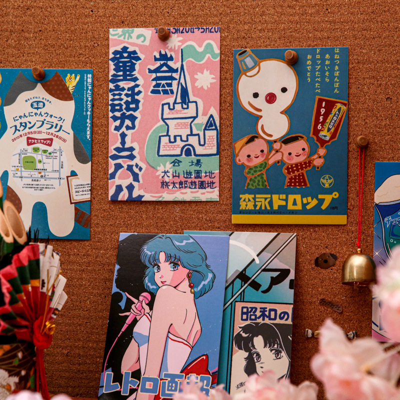 昭和手册明信片复古日式海报墙面装饰卡通日系漫画装饰卡片墙贴图片