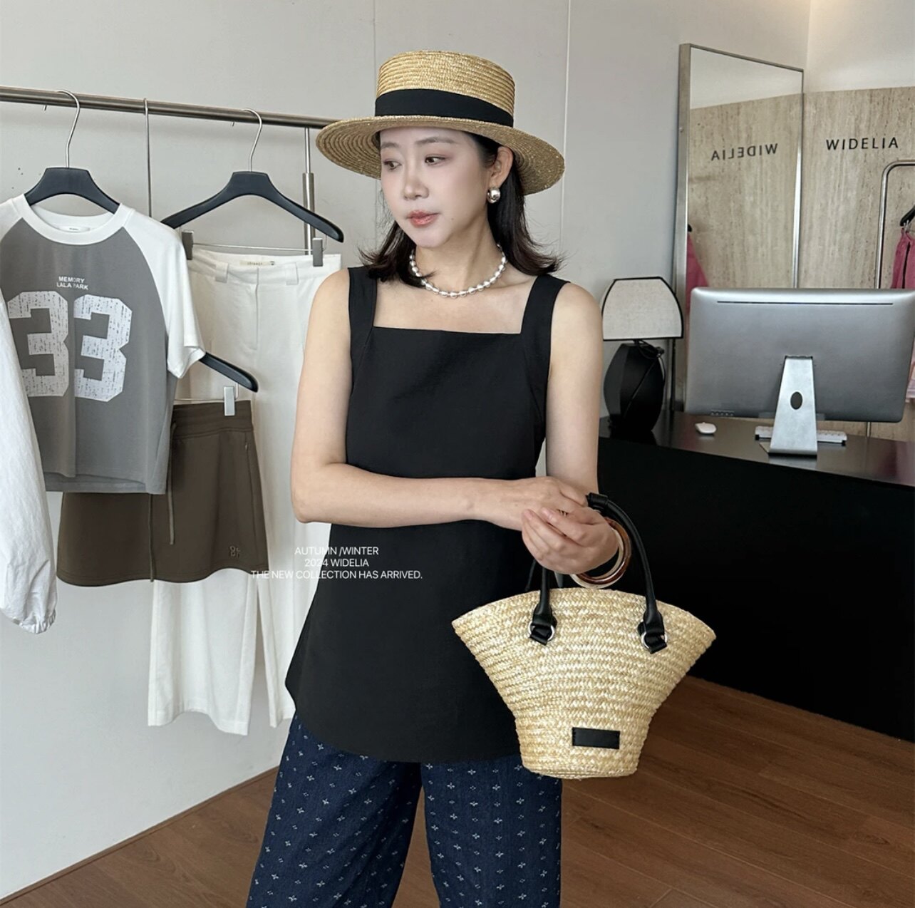 Widelia 十三行老板娘夏季韩版气质后背蝴蝶结收腰显瘦一字肩吊带