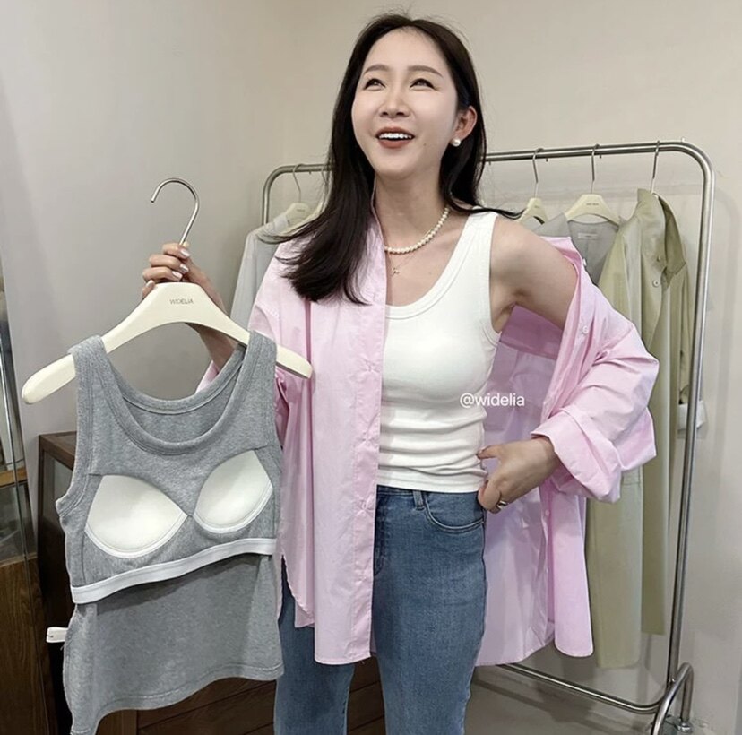 Widelia老大十三行老板娘春夏韩版百搭显瘦胸垫一体背心7195-1潮