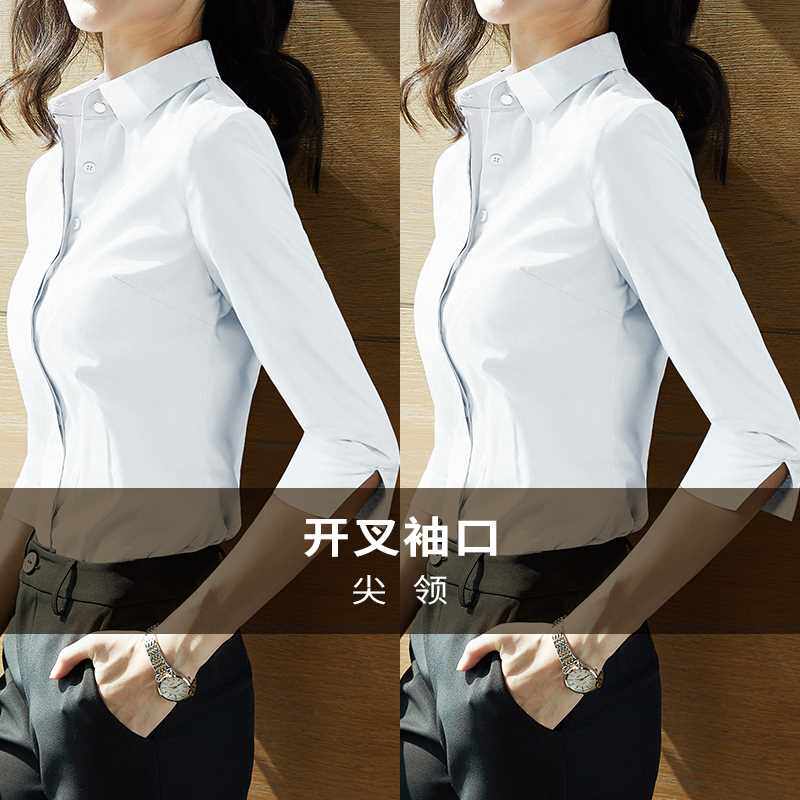 雀后蓝色衬衫女短袖设计感小众职业白衬衣工作服夏季工装气质正装