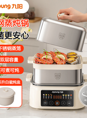 九阳电蒸锅上蒸下煮11L双层容量配1.6L炖盅多用蒸炖锅家用电热锅