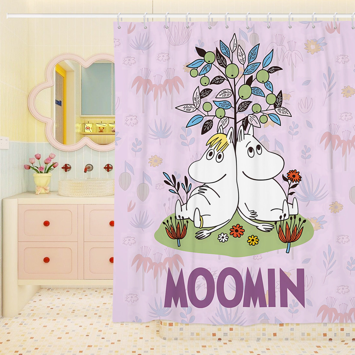 姆明浴帘可爱卡通浴室防水防霉卫生间淋浴隔断帘门帘窗帘浴帘挂帘