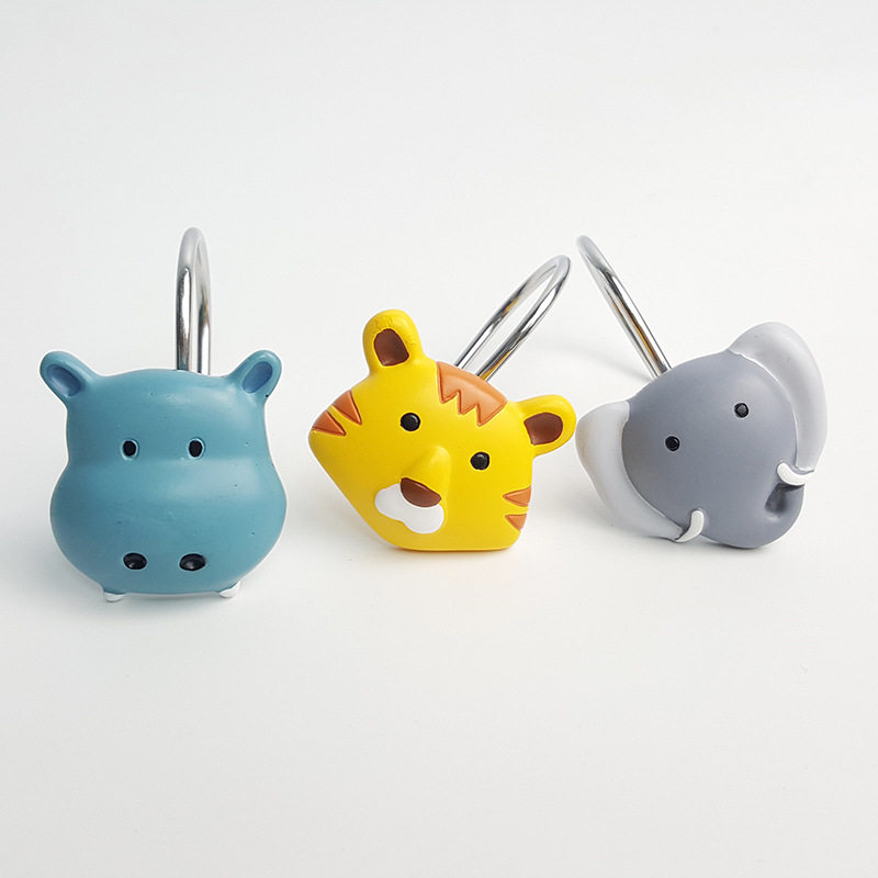 混装老虎大象河马树脂浴帘挂钩树脂窗帘钩配件浴帘钩宝宝儿童挂钩