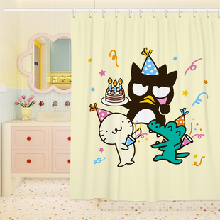 三丽鸥酷企鹅卡通儿童免打孔防霉浴帘宿舍防水隔断帘卫生间挂帘