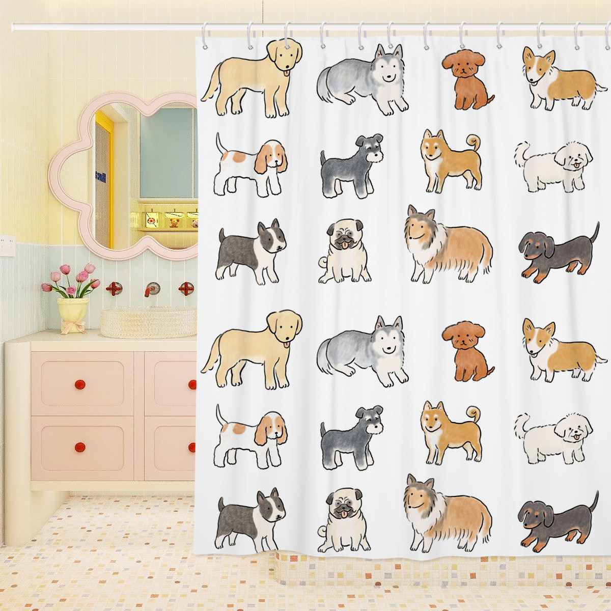 卡通儿童狗狗宠物简约可爱防水浴帘卫生间隔断帘优质卡通洗澡帘