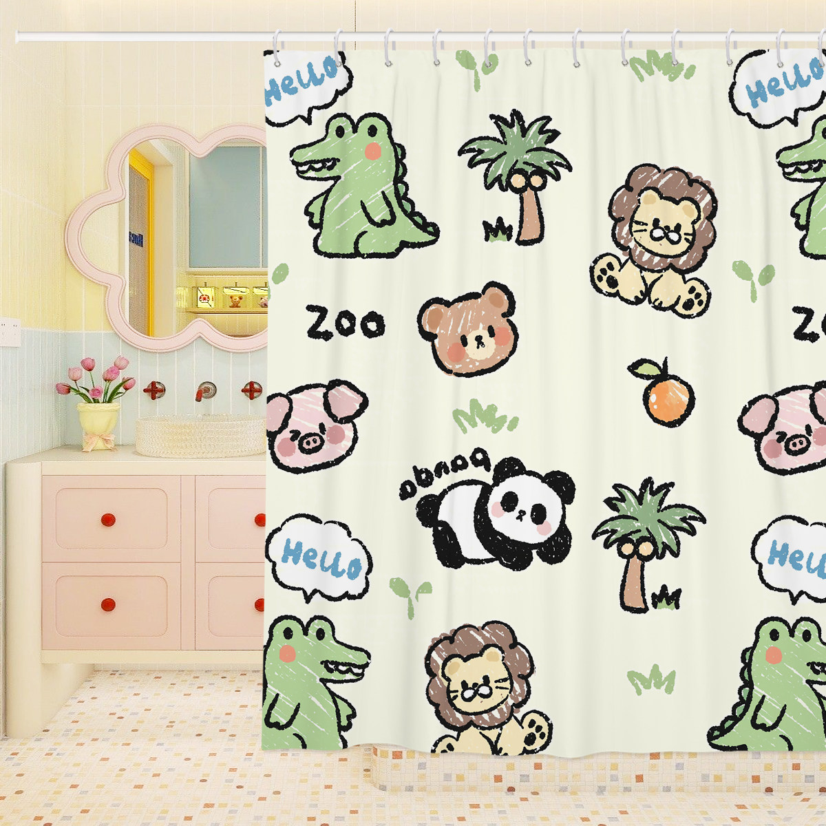 卡通浴帘防水可爱卫生间防水布浴室帘子门帘窗帘洗澡隔断帘挂帘