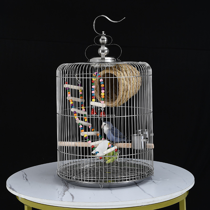不锈钢鸟笼鹦鹉虎皮笼子圆形鸟笼