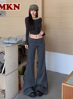 RMKN灰色低腰垂感西装裤女2026春夏新款宽松不贴腿直筒喇叭裤子女