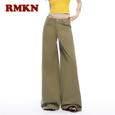 RMKN美式复古低腰阔腿牛仔裤女2026夏季百搭宽松显瘦拖地长裤