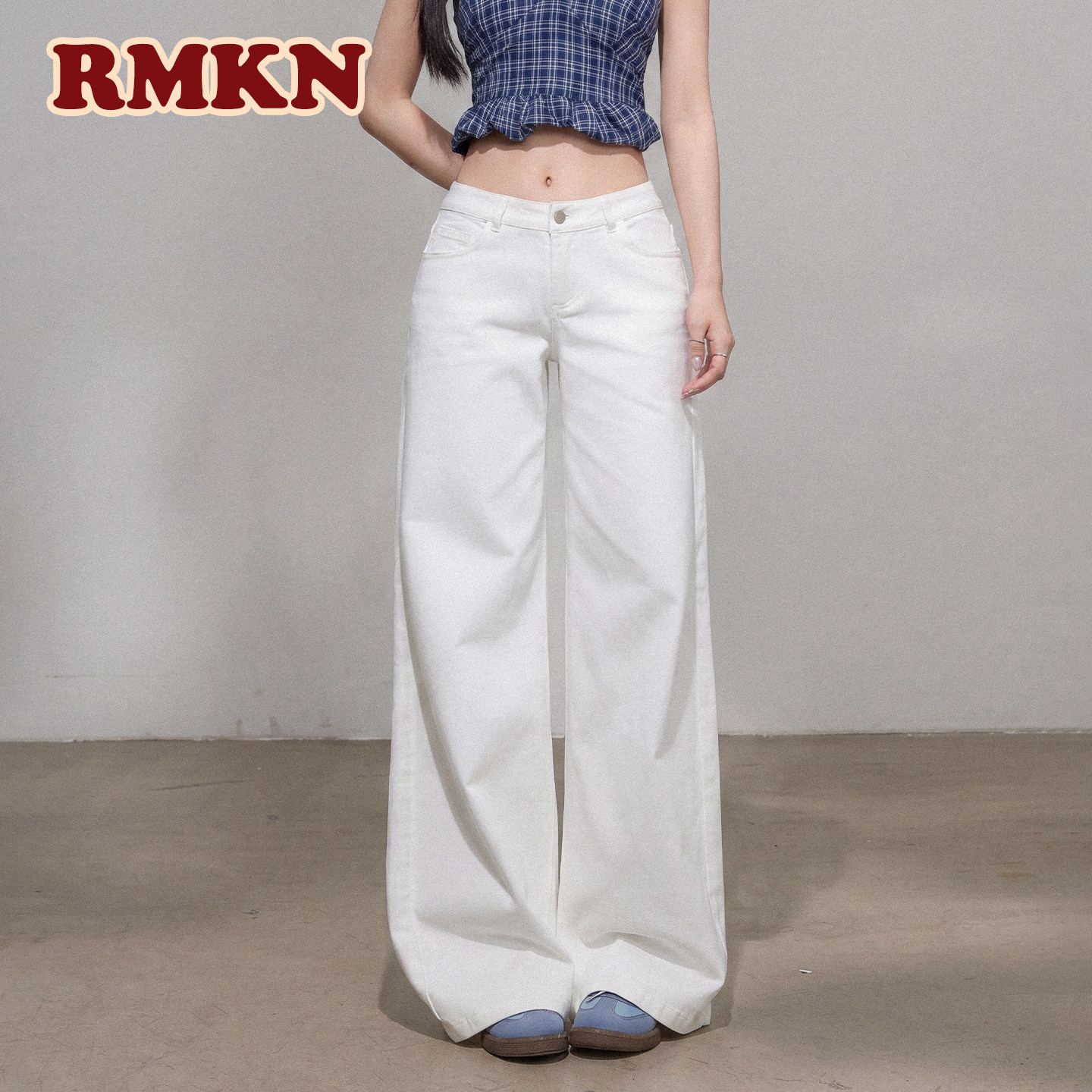 RMKN【三防科技】弹力不卡裆白色微喇牛仔裤女显瘦百搭宽松直筒裤图片