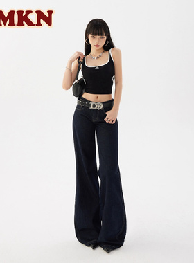 RMKN美式复古低腰辣妹喇叭牛仔裤女宽松阔腿裤百搭垂感拖地裤子