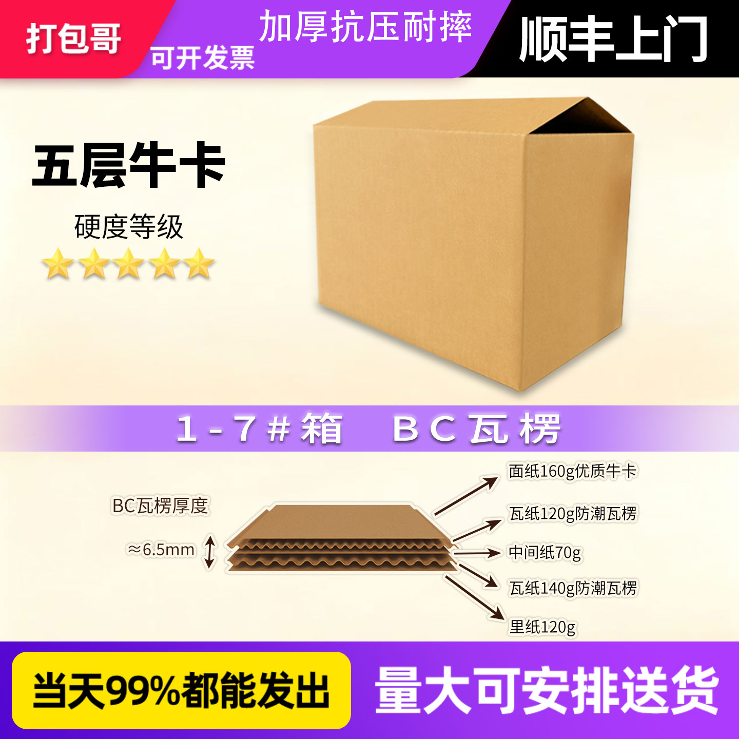 五层打包哥纸箱子快递打包半高纸箱飞机盒牛卡纸壳箱加厚搬家物流