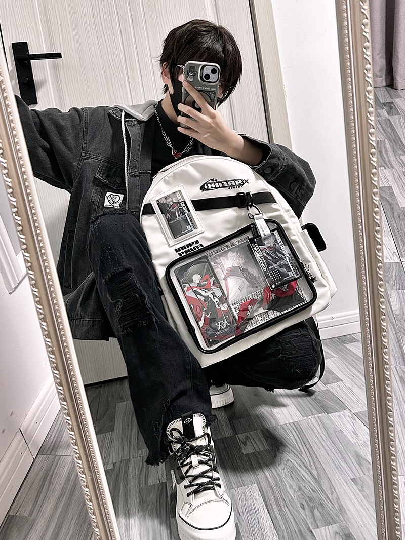 中性大容量中小食量双肩痛包电脑包学生吧唧徽章包上课通勤男生女