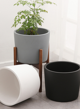 北欧陶瓷花盆创意黑色个性家居客厅室内户外卧室落地哑光大号红陶