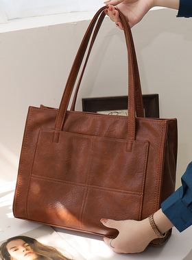 轻奢托特包2026新款时尚百搭单肩大容量通勤软皮电脑包14寸大包包