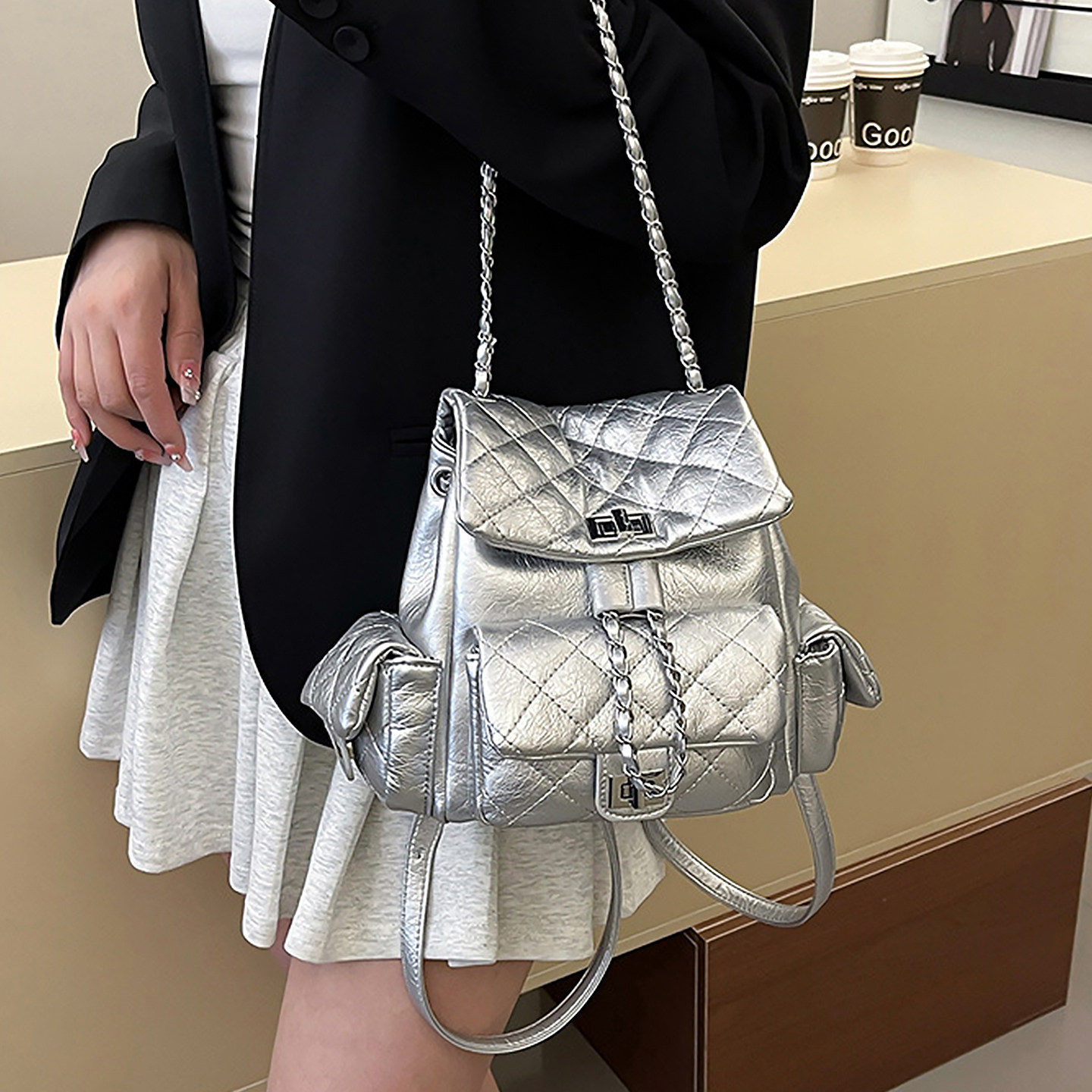 小香风菱格链条双肩包女2026新款轻奢小众百搭通勤小背包手提小包,箱包皮具/热销女包/男包,通用款女包,淘宝优惠券,粉丝福利购,淘宝优惠卷