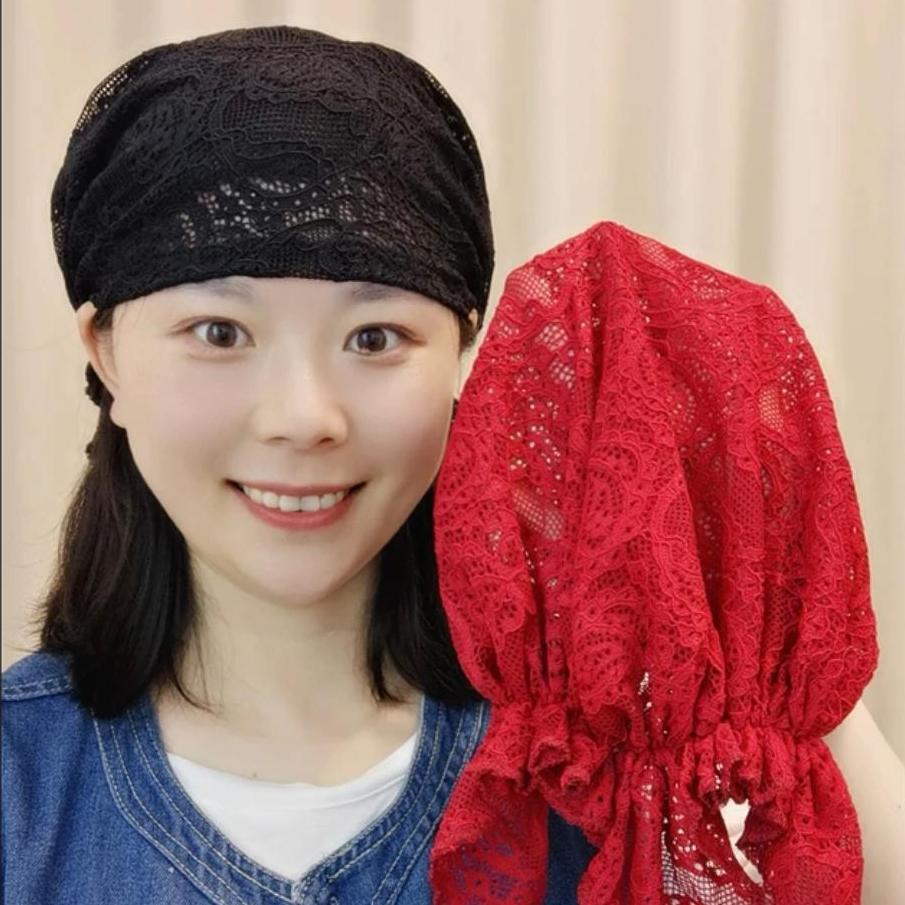 春夏薄款软蕾丝飘带帽