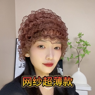 春夏四季款网纱蕾丝边薄款时尚老人帽防尘透气美人帽遮白发包头帽