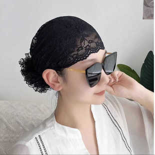 大花朵收碎发头套帽子女头巾帽 超薄蕾丝盘花包头洋气时尚 夏季 新款