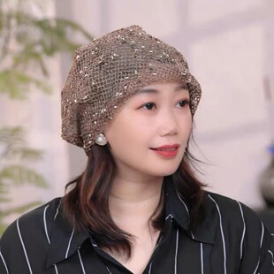 2025新款堆堆帽女薄款宽松显脸小韩版时尚洋气中老年遮白发包头帽
