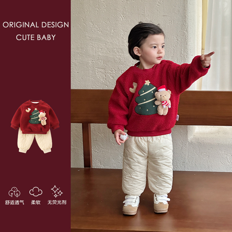儿童秋冬套装2025新款男女宝宝加绒夹棉卫衣裤子秋冬季衣服两件套