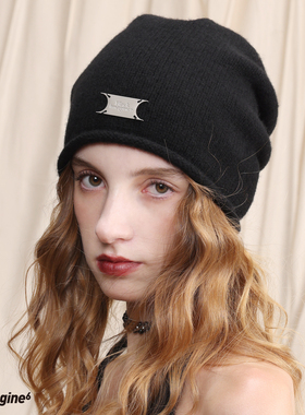 black imagine6｜纯羊毛堆堆帽大头围显脸小男女帽保暖冷帽针织帽