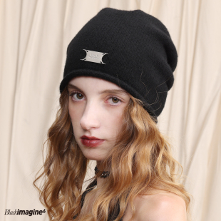 black imagine6侯明昊纯羊毛堆堆帽大头围显脸小男女帽保暖针织帽