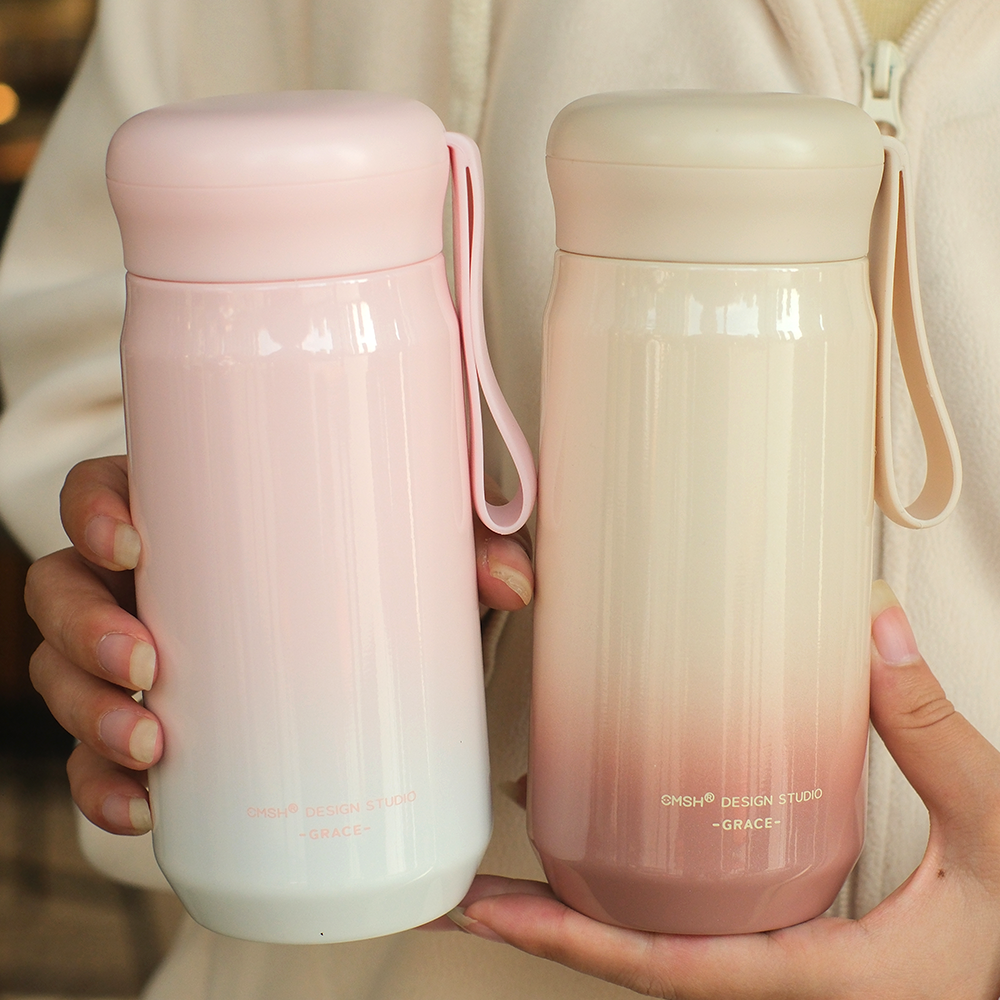 简约渐变色泡茶保温杯小巧便携外出高颜值男女生316不锈钢水杯子