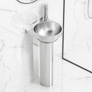 304不锈钢立柱盆落地式洗脸盆阳台洗手台柱盆卫生间一体洗手盆