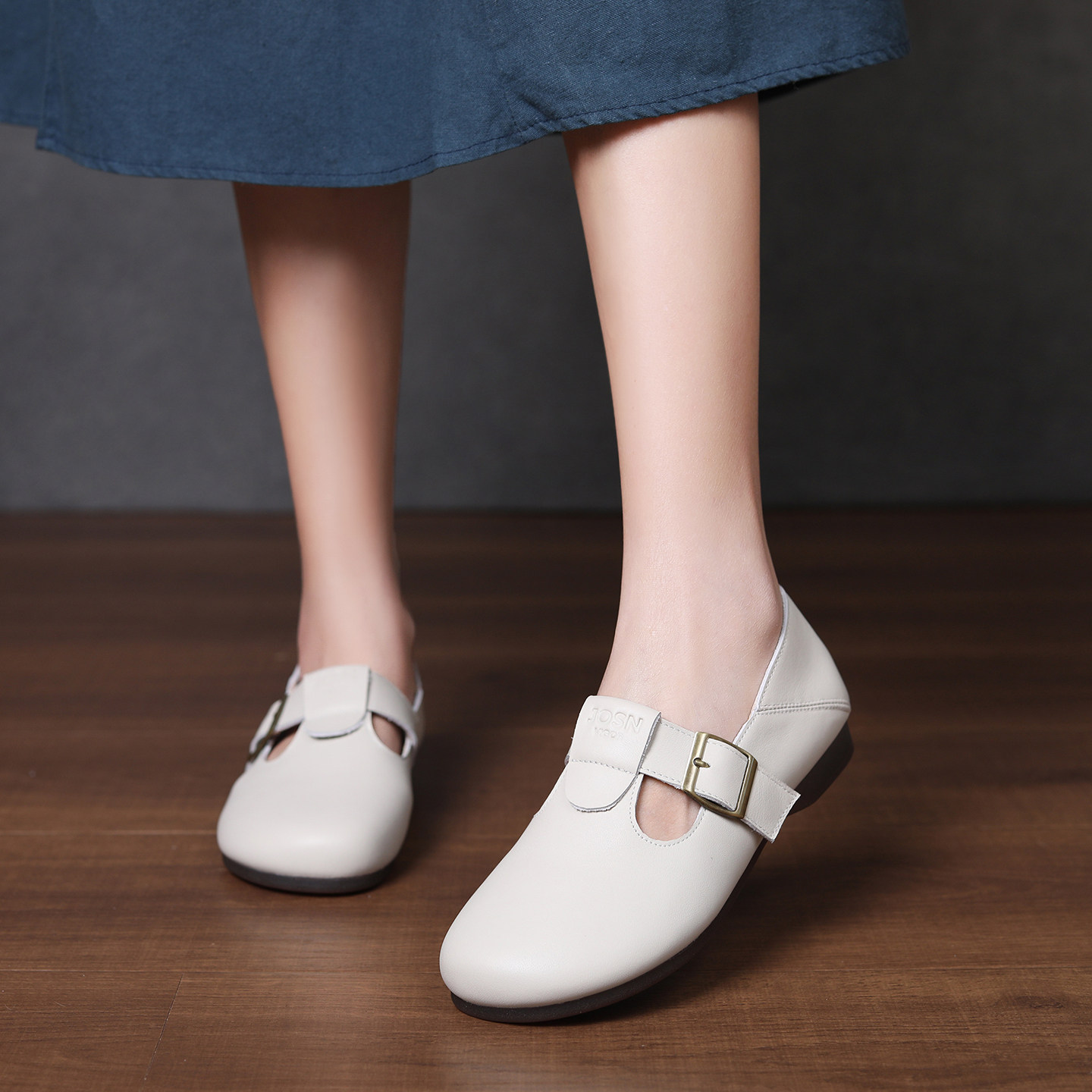 头层牛皮~~复古文艺风勃肯鞋平底森系手工女鞋皮带扣两穿软底单鞋