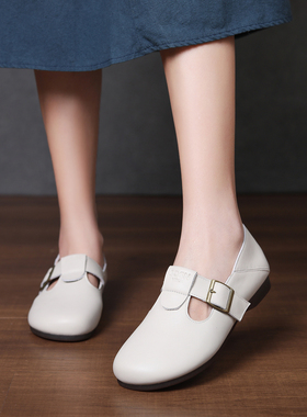 头层牛皮~~复古文艺风勃肯鞋平底森系手工女鞋皮带扣两穿软底单鞋